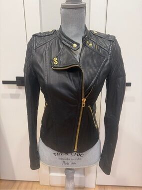 Juicy Couture 100% Lamb Leather Black Quilted Leather Moto Jacket